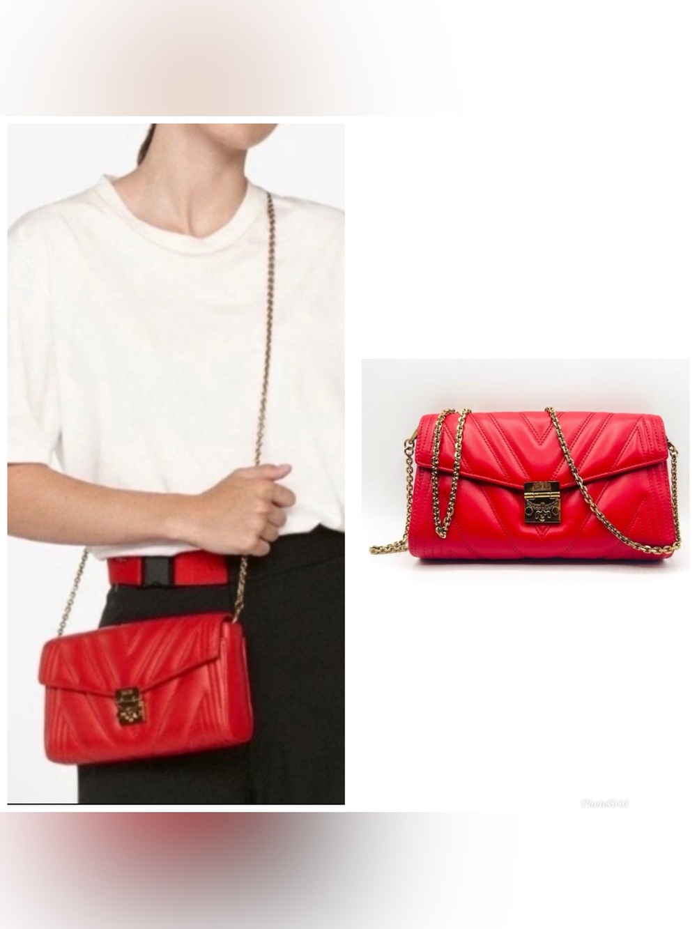 MCM Millie Quilted Leather Crossbody Chain Strap Bag Red Two-Way LIKE NEW